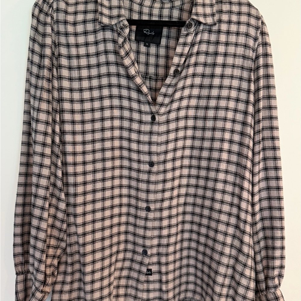 Rails Beige and Black Plaid Button-Up Shirt